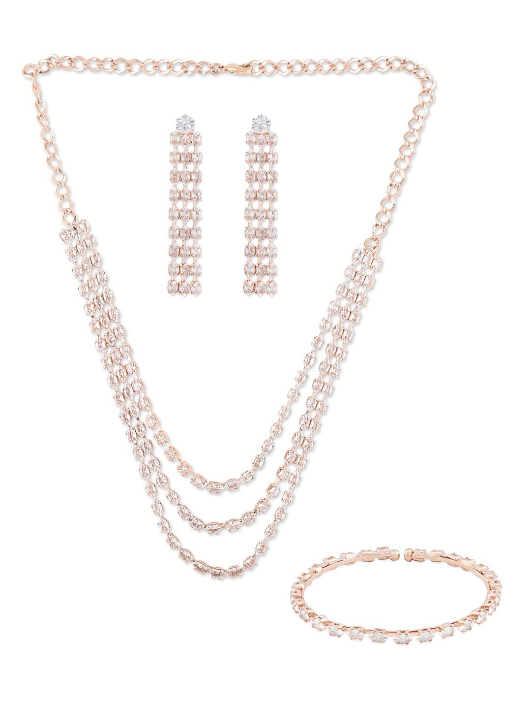 ZAVERI PEARLS Rose Gold Marquise Cubic Zirconia Layered Necklace Earring & Bracelet Set For Women-ZPFK12576 (B09RVY2VHV) Amazon Price History, Amazon Price Tracker