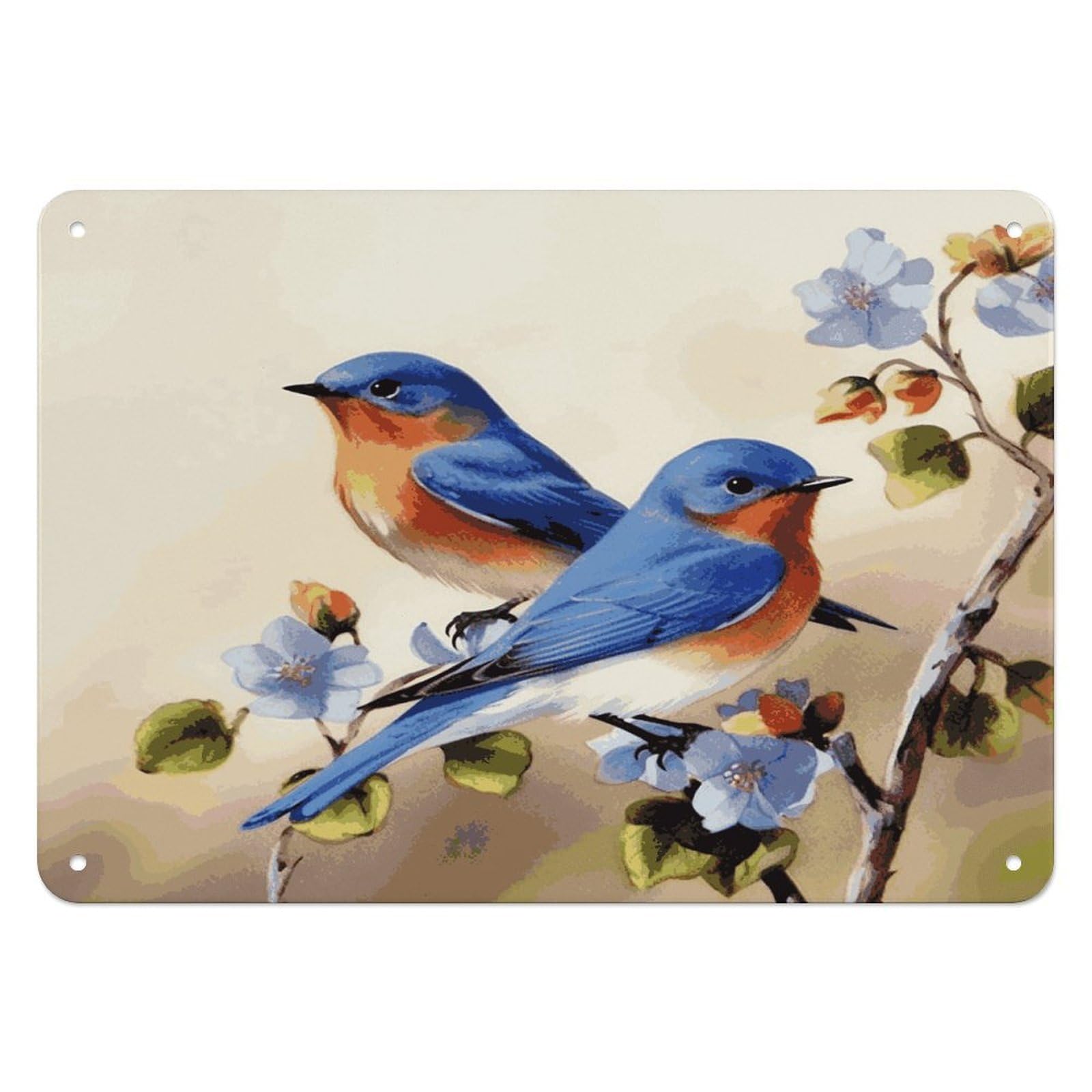 Btcowzrv Style Happy Bluebirds Metal Sign, 5.5" X 7.9" Tin Wall Decor, Wall Art Plaques For Home Wedding Decor Room Living Room Decoration