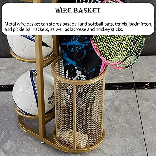 Tall Sports Ball Storage Rack, Freestanding Metal Organizer for Football, Basketball, Badminton, and Soccer Equipment, Garage or Home Use, White Color