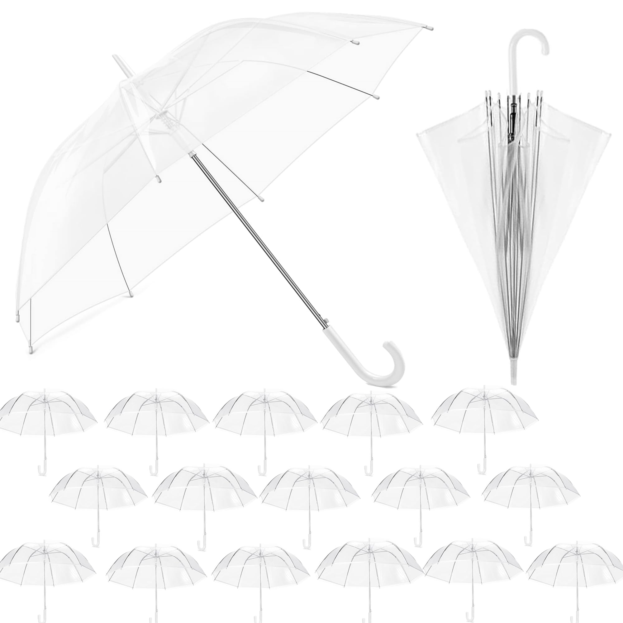 12/18 Pack Clear Wedding Umbrellas – Bulk 36" Transparent Bubble Umbrellas, Auto Open & Windproof with J-Hook Handle – Waterproof Canopy for Bride, Groom, Photography, Golf, Outdoor Events