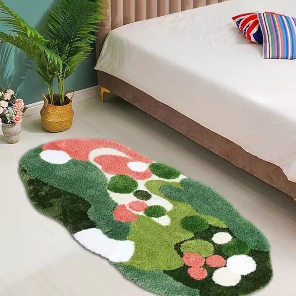 Moss Bath Rug Mat, Super Soft Fluffy Runner Rug,Non-Slip & Absorbent Washable Fluffy Plush Rugs,Aesthetic Machine Washable Leaf Rug,Carpet for Bedroom Bathroom Decor, 32x63