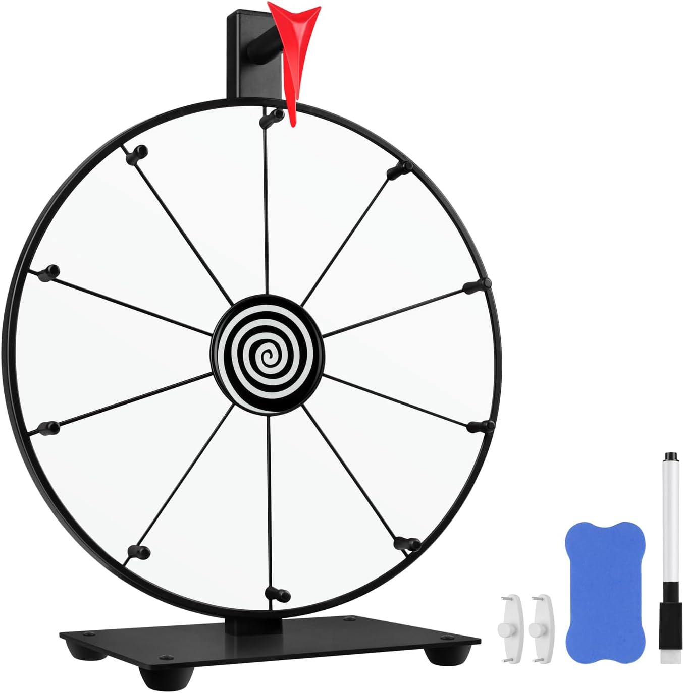 24 Inch Prize Wheel for Tabletop or Floor Stand Fortune Spin with Dry Erase Marker and Eraser for Engaging Home Parties, Trade Show, Carnival Events
