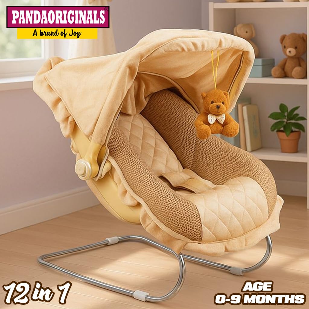 KIDBITKART Baby Bouncer Super Deluxe 12 in 1 Musical Carry Cot Bouncer (Brown, White) - Image 2 thumbnail