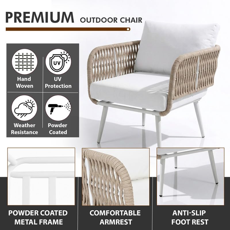 Image of BRISHI Outdoor Sofa Set || Balcony Sofa || Patio Furniture Sets | Conversation Sets | Braid & Rope Garden Seater Sofa Set and Center Table (4 Seater Beige-White)