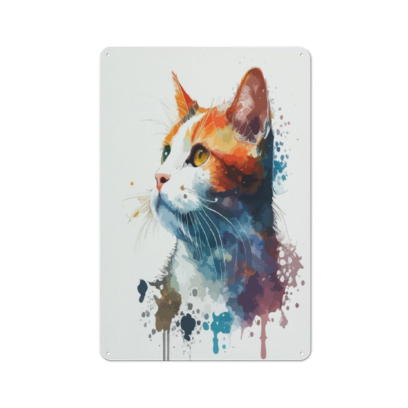Junmoney Cat Head Watercolor Art Vintage Metal Sign 30X20cm For Workshop Wall, With Clear Vintage Wall Decor Character