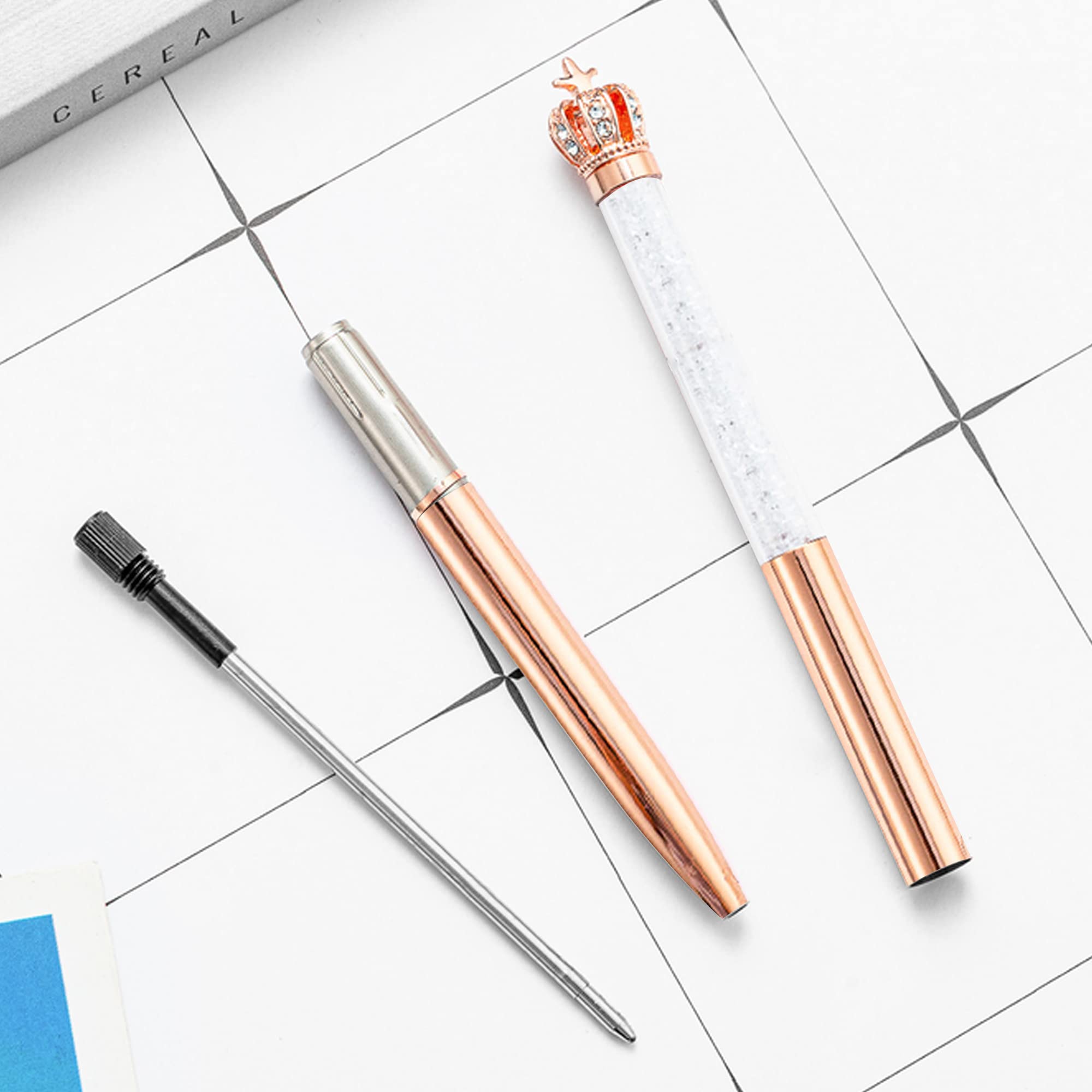 3 szt. kryształowy korona metalowy długopis Twist Journaling Pen średni punkt 1,0 mm czarny atrament
