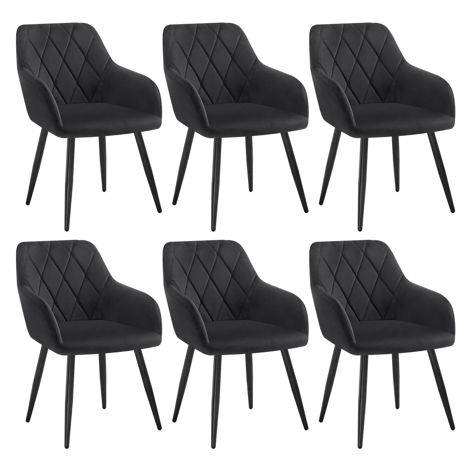 WOLTU 6er Set Esszimmerstühle mit Armlehne Rückenlehne, für Esszimmer Wohnzimmer Küche, Bequeme Küchenstühle gepolstert mit Samtbezug, Metallbeinen, Schwarz