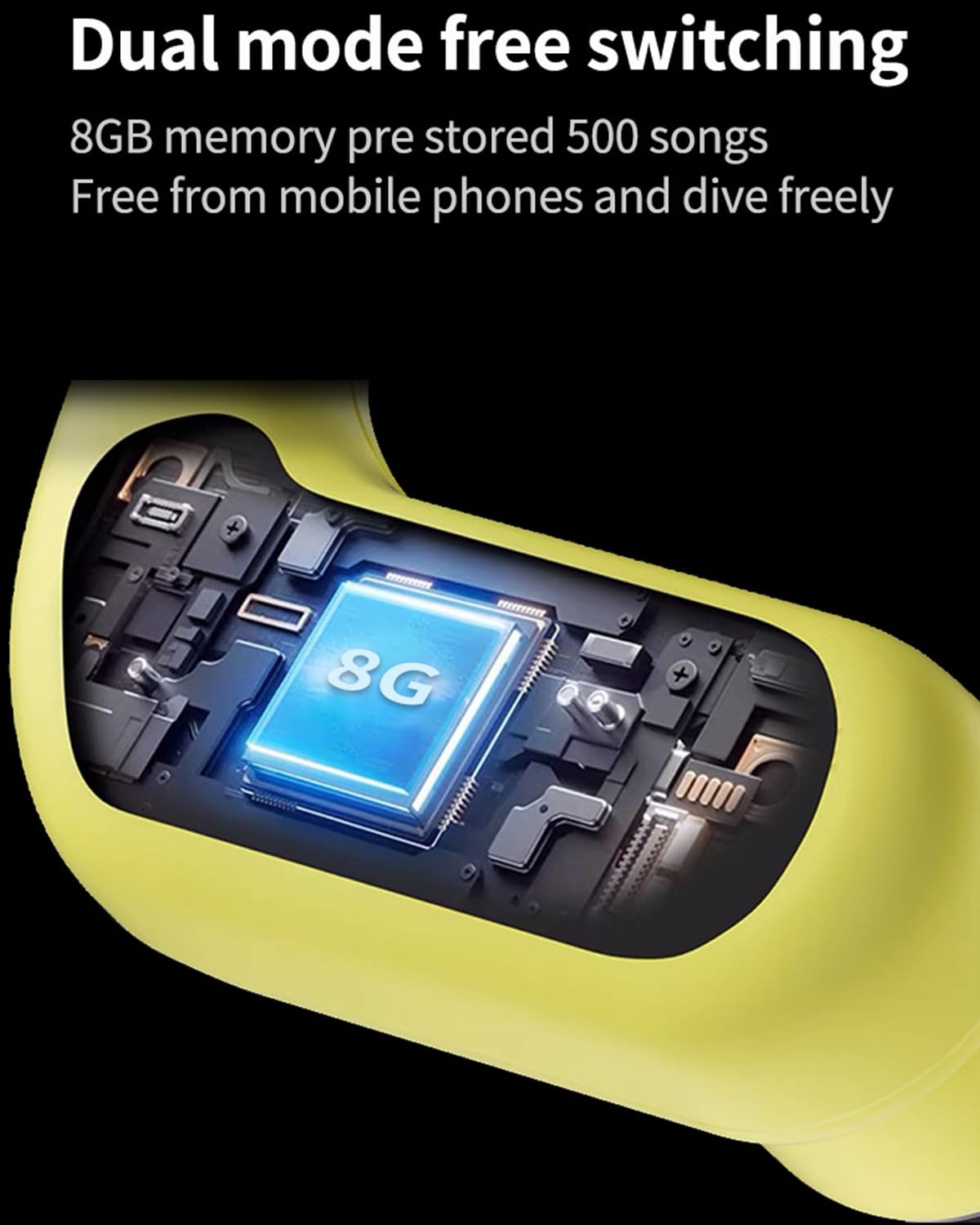 Cuffie a conduzione ossea, IPX8, impermeabili, per nuoto, con memoria da 8 GB, Bluetooth 5.4, cuffie sportive con microfono, wireless, per corsa, nuoto, ciclismo, allenamento (nero)