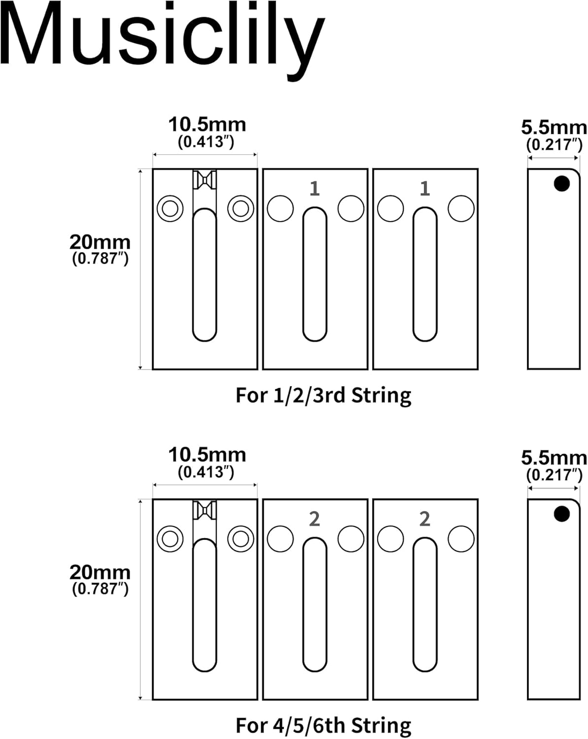 Musiclily Ultra 10.5mm Brass Guitar Roller Bridge Saddles Tremolo Bridge Saddle for Fender Telecaster Tele Stratocaster Strat ST TL Style Electric Guitar Replacement, Black (Set of 6)