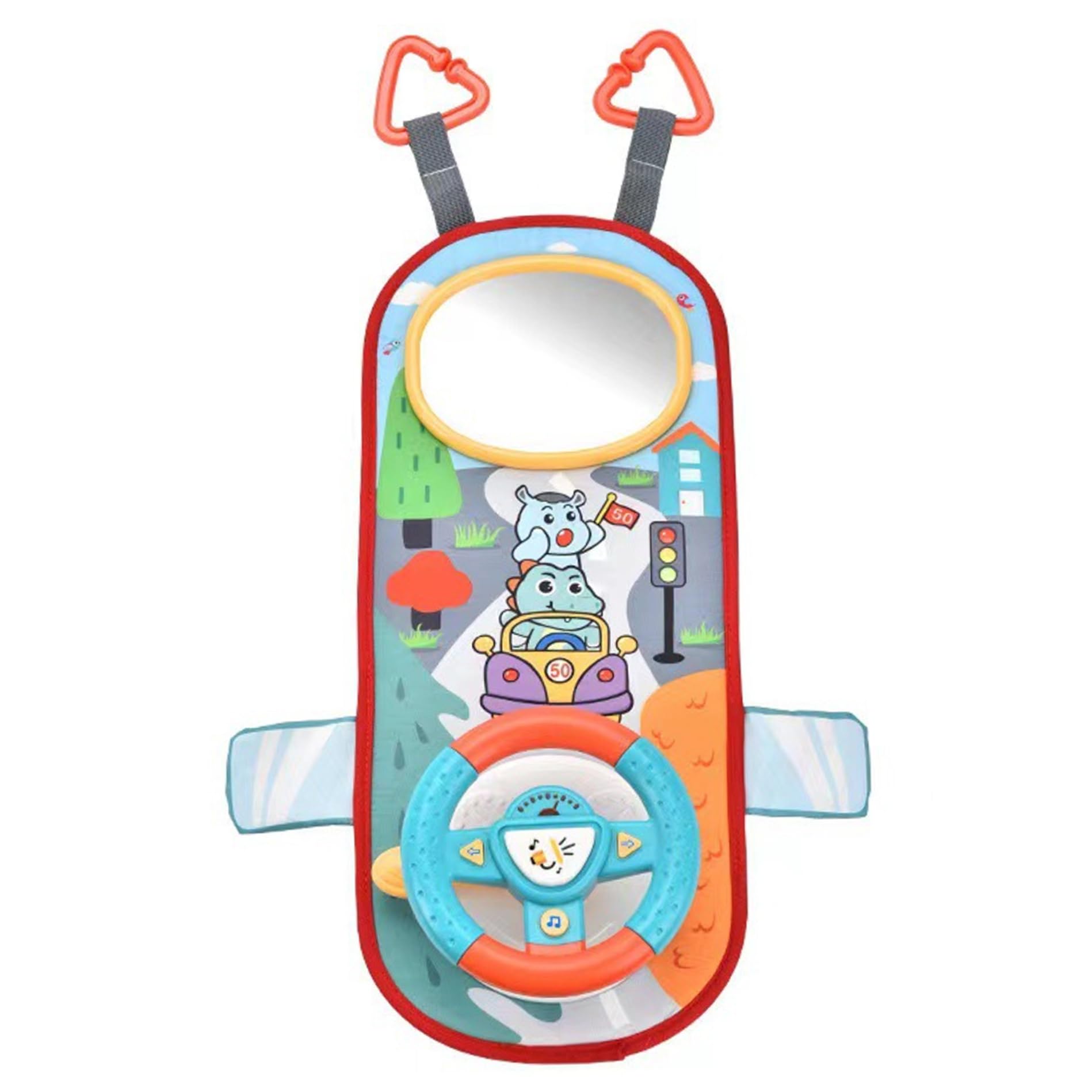 Nuiorfty Rear Facing Car Seat Toys, 360° Rotation Baby Steering Wheel Toy with Mirror, Music, Lights and Driving Sounds, 12 Months+ Kids Steering Wheel for Car Backseat, Green