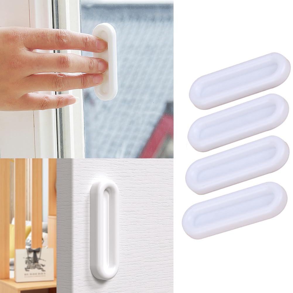 HodaqeHandles for Sliding Window 4 Pcs Cabinets Drawers Pulls Self Adhesive Self-Stick on Handles for Door Auxiliary (White)
