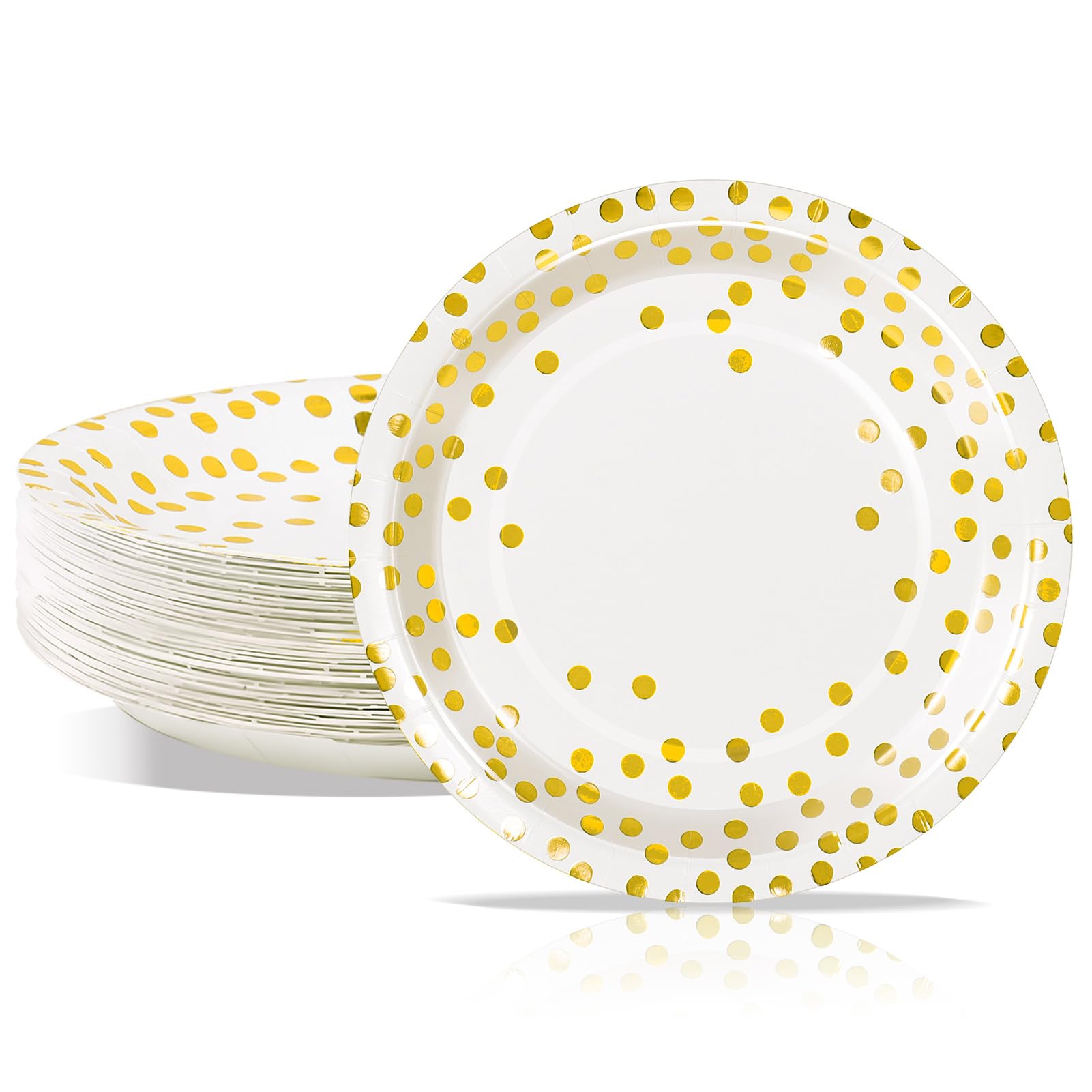 Stoviglie per Feste Bianco e Oro 50 pezzi Piatti di Carta per Feste in 23 CM Piatti Carta Getta Rotondi per Compleanno
