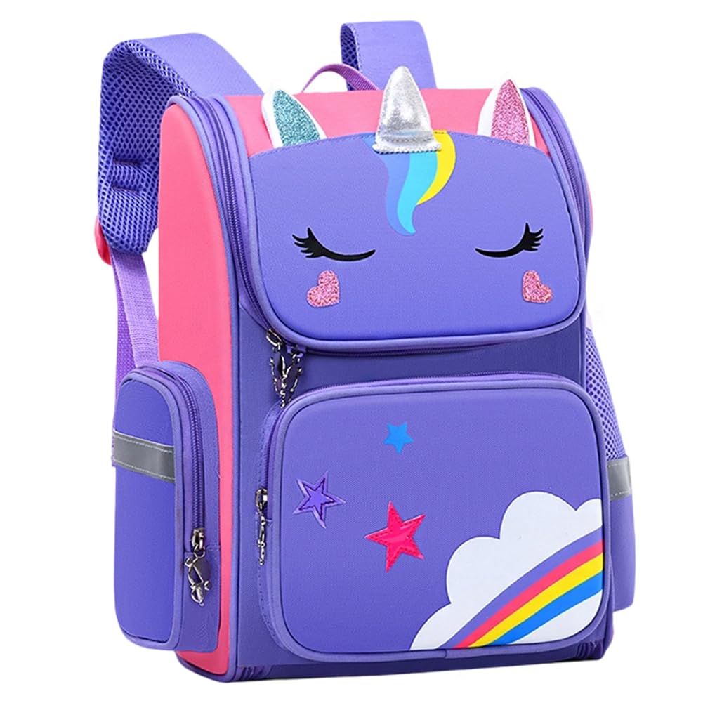 Iqepxtgo Blue Unicorn Anime Backpack, Cartoon Backpack Children Bookbag, Outdoor School Bag Casual Daypack Personalised Kids Printed Primary School Bag Childrens Rucksack（B）