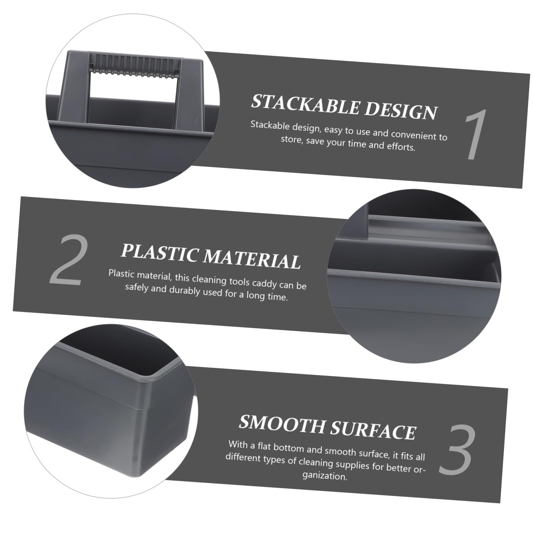 Panier de Nettoyage en Plastique Épais, à Main, Empilable, 3 Compartiments