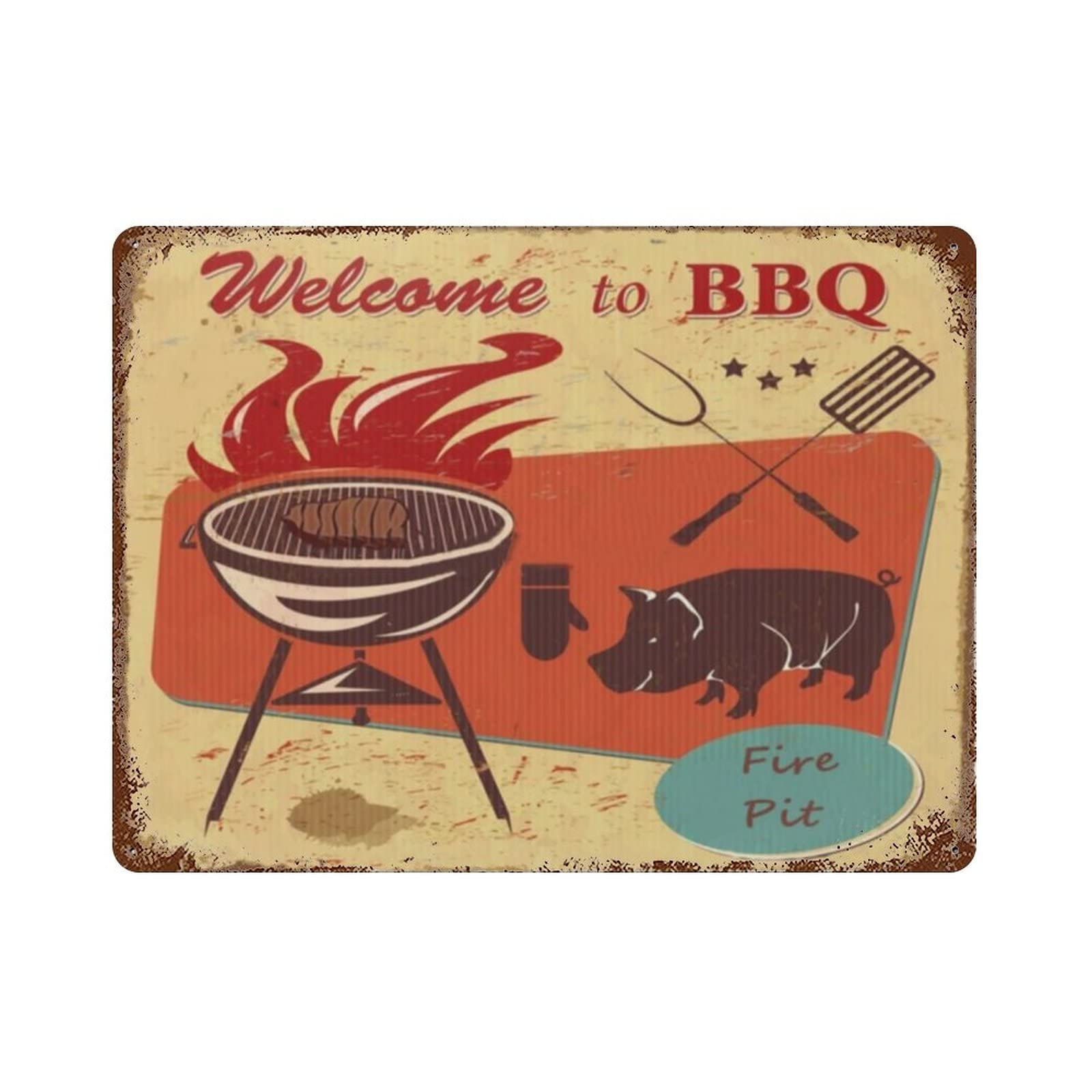 AOOEDM Welcome To Bbq Metal Sign for Home Coffee Garage Wall Decor Vintage Poster Bar Signs for Home Bar Retro Metal Tin Sign