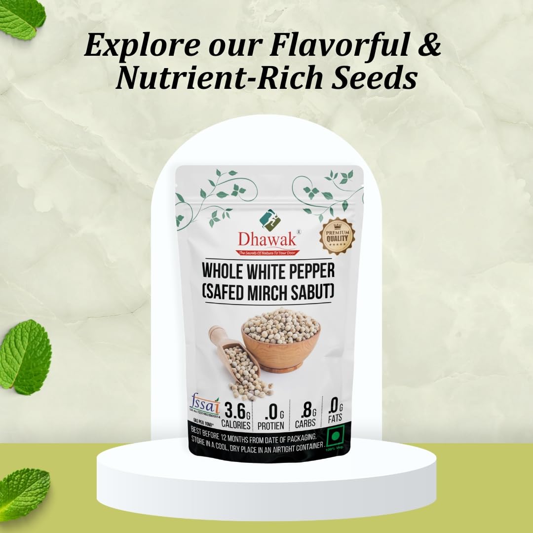 Dhawak Whole White Pepper | Safed Mirch Sabut - 100 Grams (Premium) - Image 2 thumbnail
