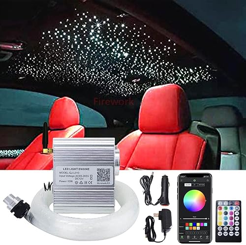 Kit de techo, luces LED de fibra óptica Bluetooth, efecto de estrellas, 10 W, con control remoto y APP, luces RGBW, modo música