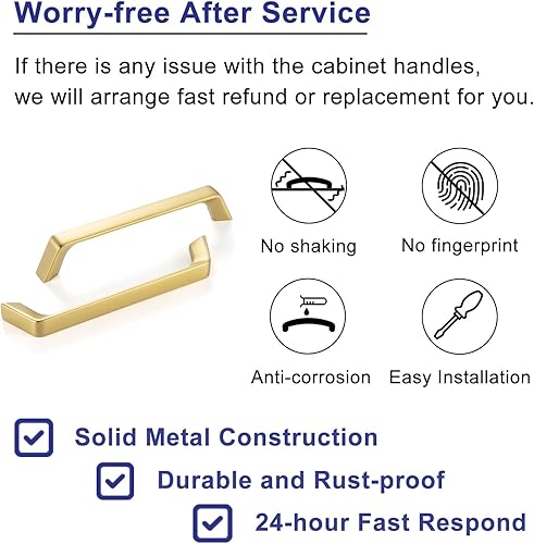 Miniatura 7 de ZP2210 - Tirador de armario de cocina con arco dorado cepillado de 5 pulgadas, paquete de 10 unidades, herrajes sólidos para cajón, aparador, baño,