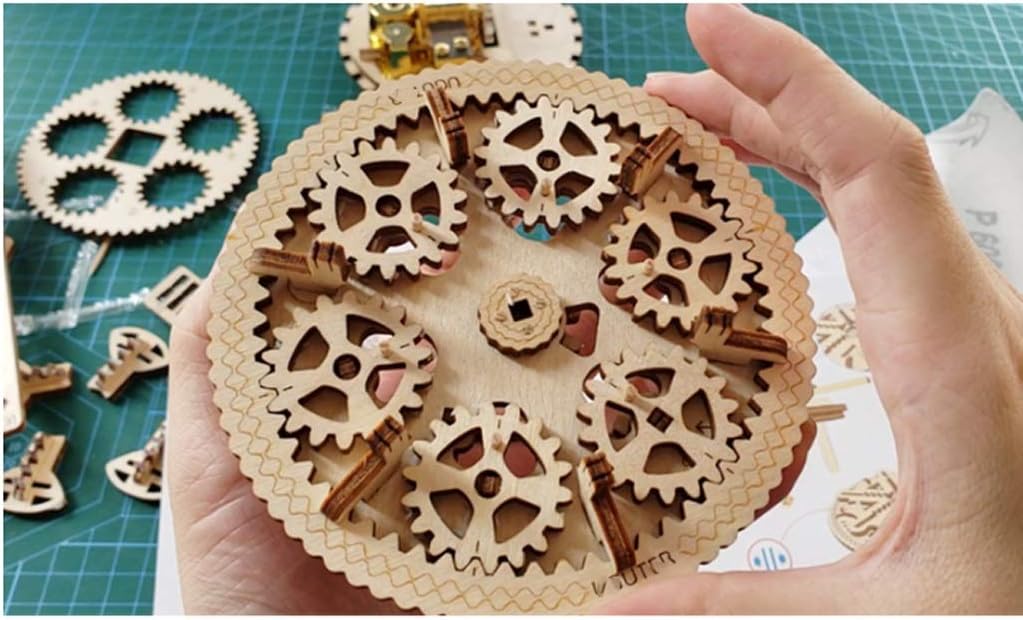 Handmade Wooden Music Box Mechanical Transmission Jewelry Wooden Assembled Woman Flowers for Girlfriend Wife Douyin Net Red Birthday Gift