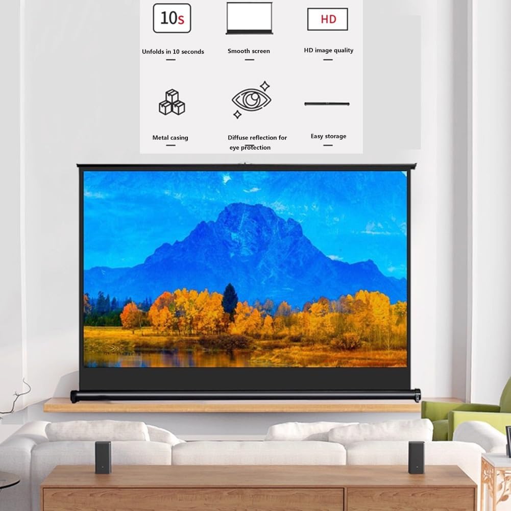Generico Schermo per Proiettore Piccolo, Schermo per Proiettore da Pavimento Estraibile Manualmente Retrattile 16:9 4K HD per Scuole, Interni ed Esterni(36inch)