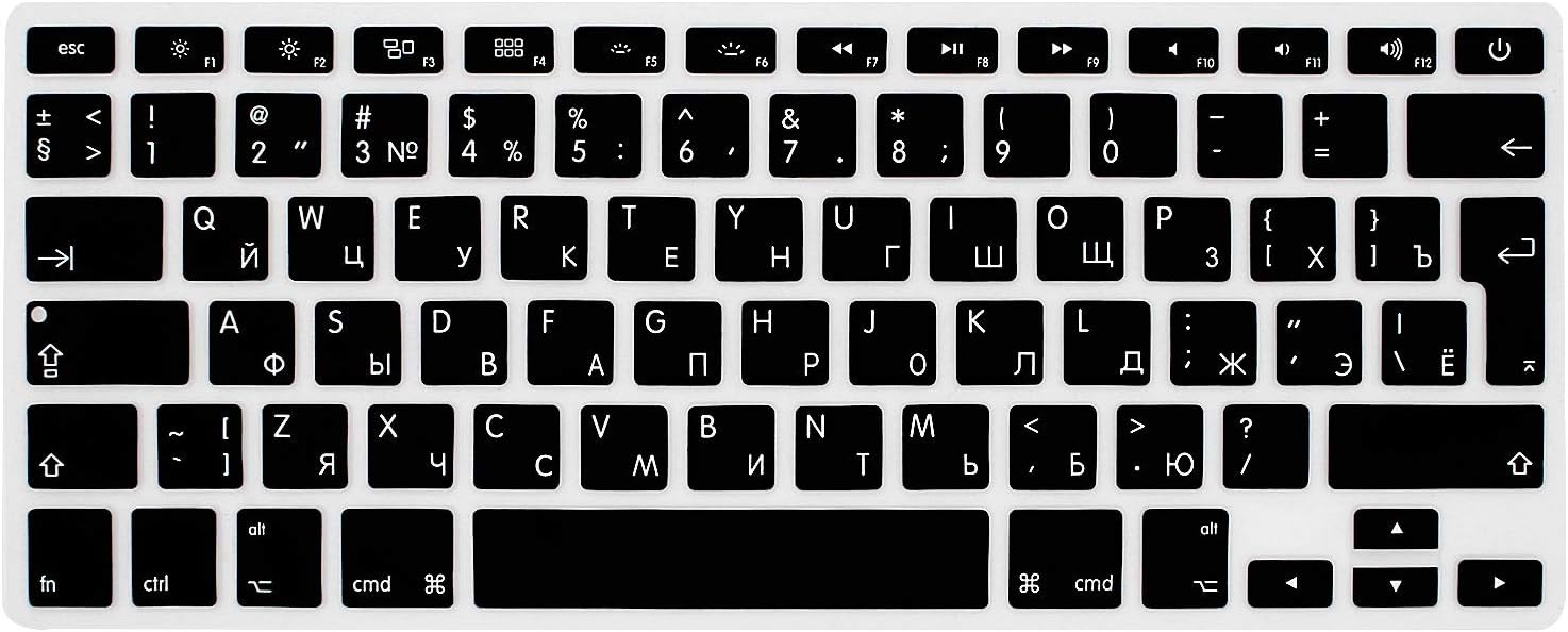 HRH Russian Silicone Keyboard Cover Skin for MacBook Air 13,for MacBook Pro 13/15/17(with or w/Out Retina Display, 2015 or Older Version), for iMac Older EU Layout Keyboard Protector-Black