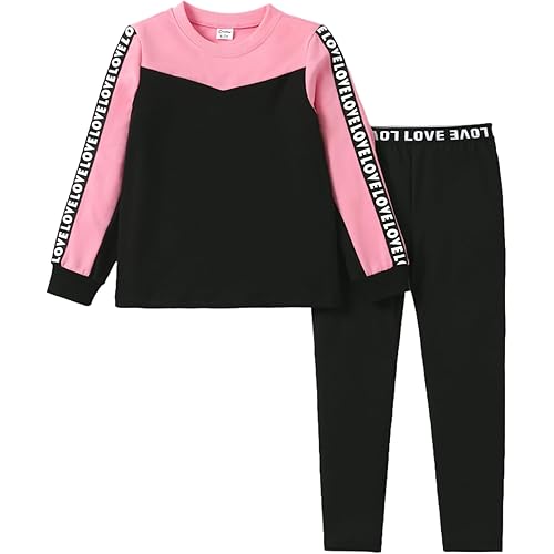 PATPAT Little Girls Clothes Crew Neck Leopard Color Block Sweatshirt and Leggings Girls Outfits Size 4-14Y