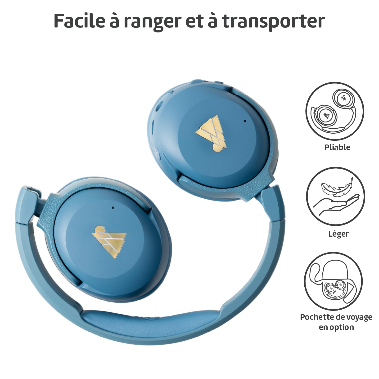POGS La Tortue | Casque Audio Circum-auriculair sans Fil à réduction de Bruit | Casque Ajustable et Robuste | Limite de Volume à 85 DB, Microphone | Fonction de Partage de Musique sans Fil (rBleu)