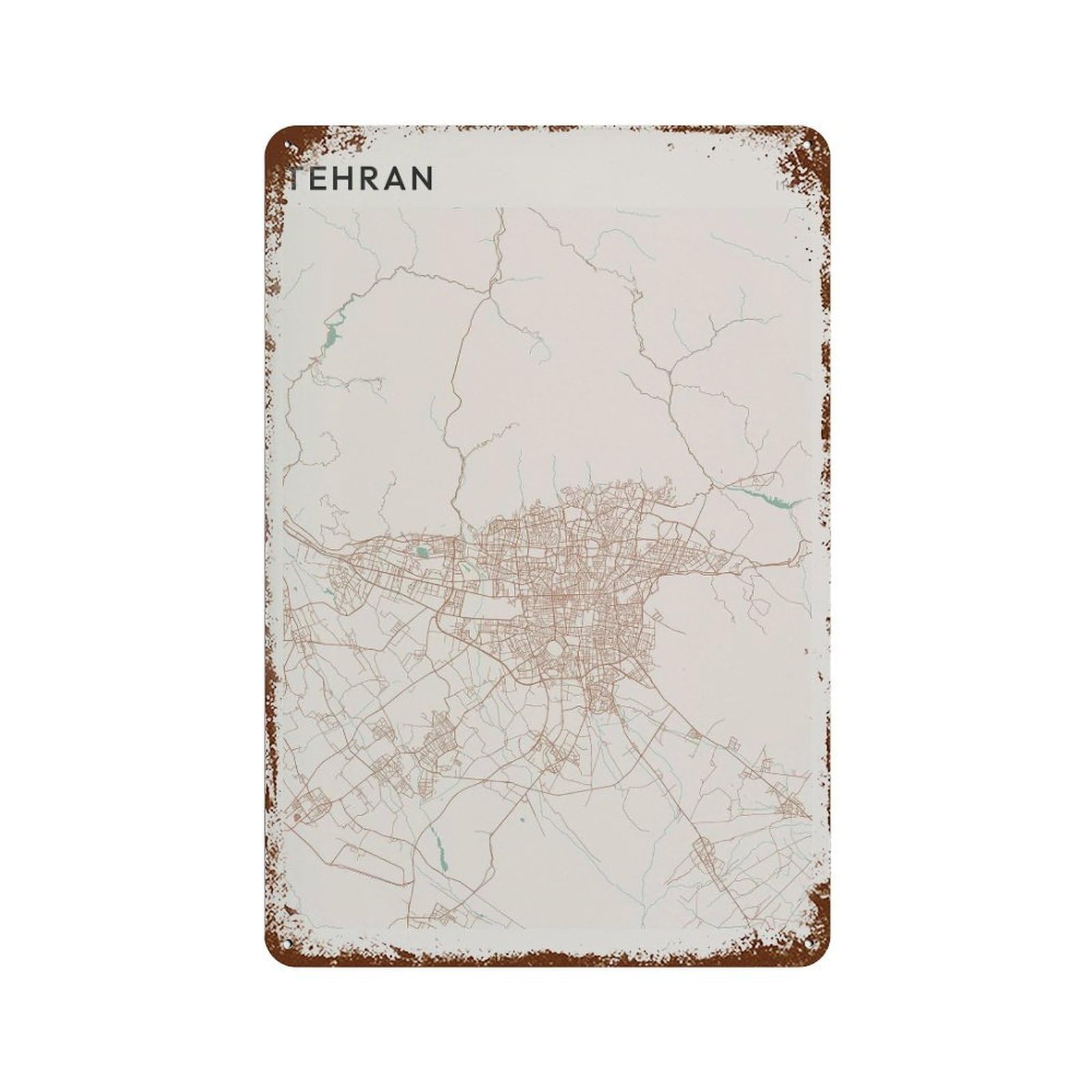 xiaoxiaoshen Tehran Map Iran Travel Gift Minimalist Wall Decor Art Metal Tin Poster Modern Home Decor Art Home Bar Shop Decorations Vintage Sign 30x20cm