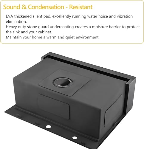 Miniatura 7 de Luckyhorse LH009S - Fregadero de cocina con delantal negro de 30 pulgadas, calibre 16, acero inoxidable mate profundo, montaje superior, estación de