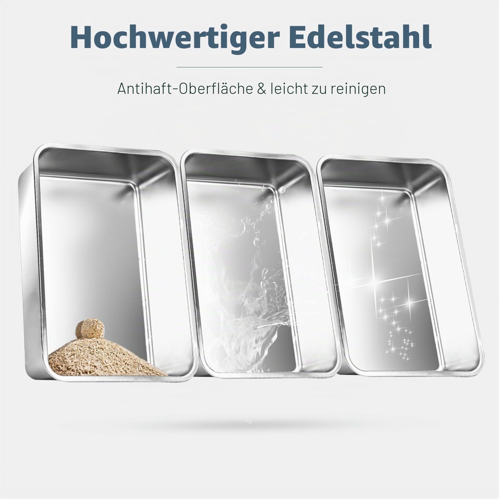 3 Pack Edelstahl Katzenklo, XL 22.9'' x 15'' x 10.3'' High Sided Metall Katzentoilette mit Schaufel, Filter Pedal für Anti-Splash, Nicht klebrig, leicht zu reinigen (Schwarz)