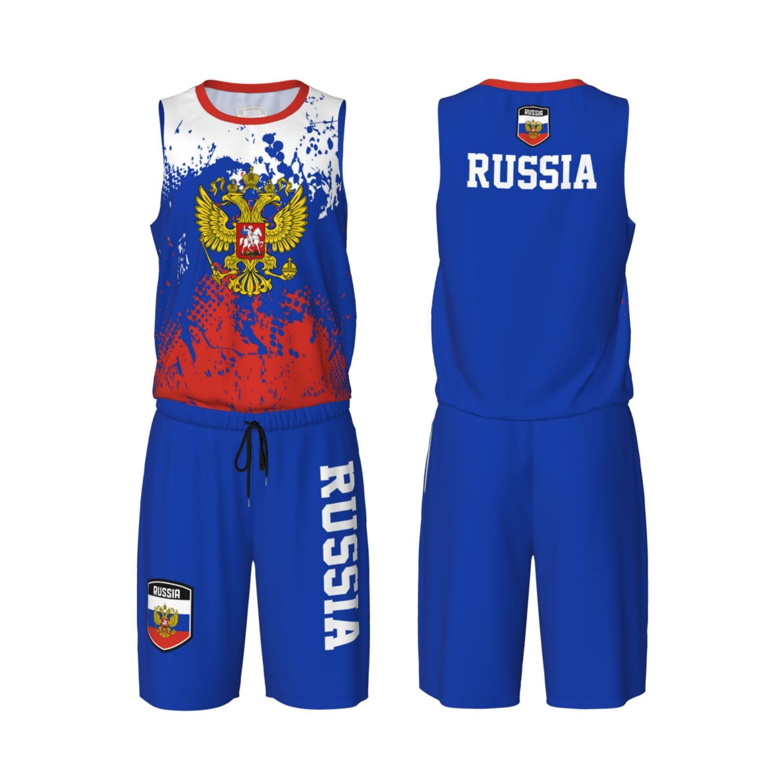 Russia Flag Grain (3) Basketball Jersey Uniform Suit for Men Adults Training Athletic Set