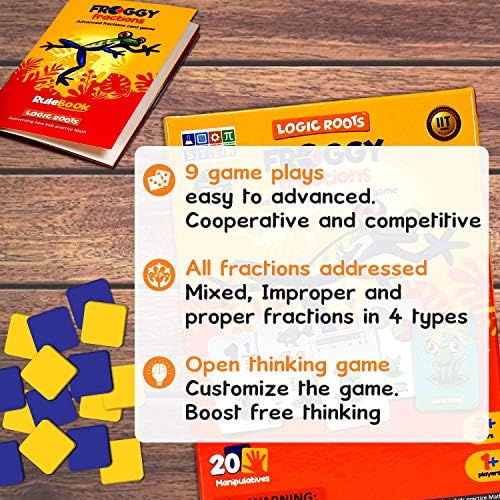 Logic Roots Froggy Fractions Math Game - Fun Card Game for 10 - 12 Year Olds, STEM Toy with 20 Manipulatives & 40 Fraction Cards, Learning Gift for Kids (Boys & Girls), Homeschoolers, Grade 4 and Up 6