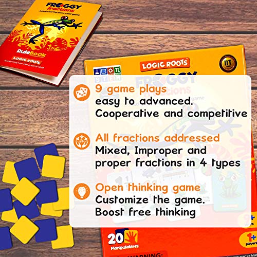 Logic Roots Froggy Fractions Math Games For Fourth Grade And Up, 24 Fraction Manipulatives 72 Proper, Improper, And Mixed Fractions Card, Stem Toys For 10 Year Olds And Up #TOP6