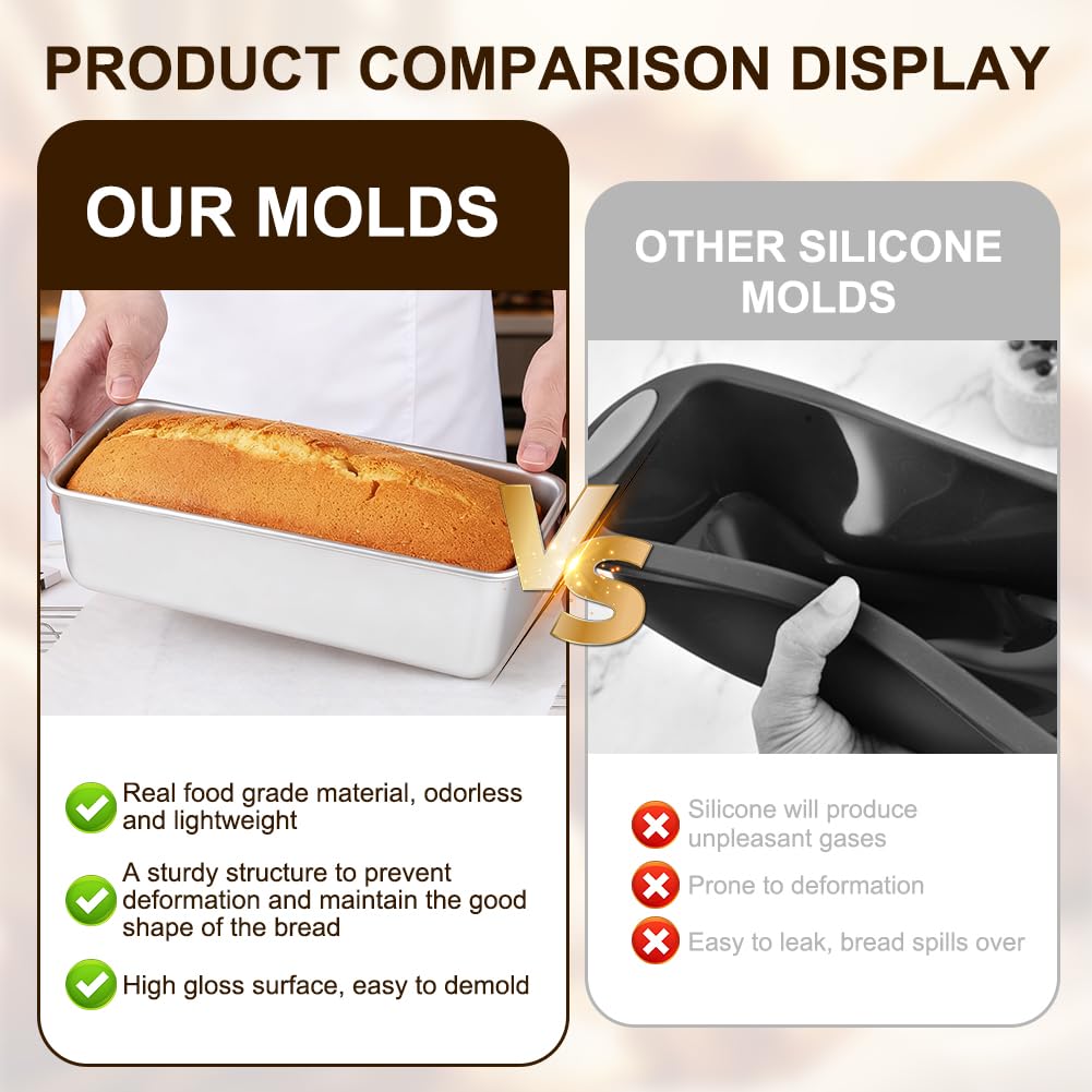 FARYODI Stampo per pane in acciaio inox, 33 cm, rettangolare, per torte, pane e toast, sano e atossico, lavabile in lavastoviglie