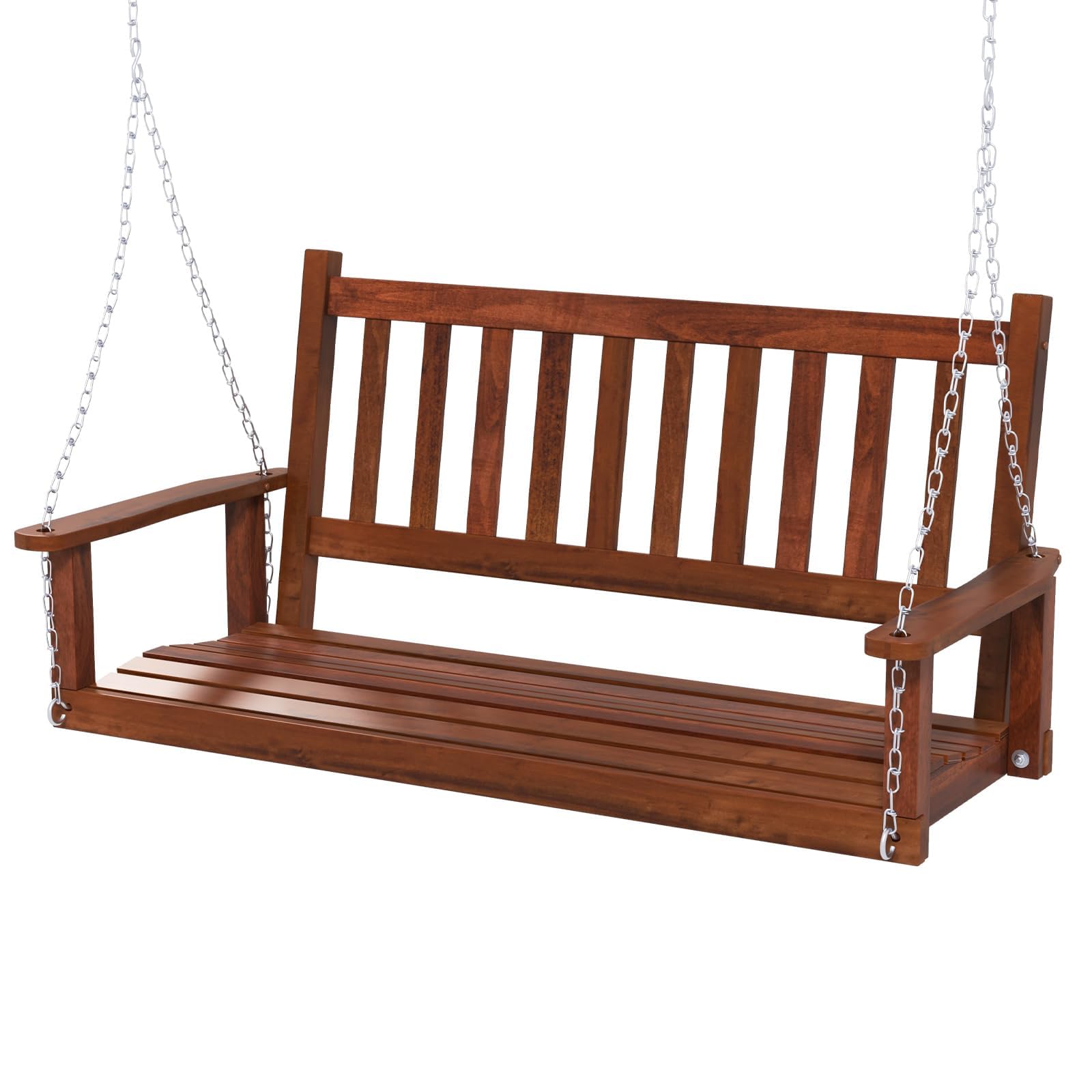 FANTASK Banco Colgante de Madera Maciza de 2 plazas, Columpio de jardín para Colgar, Columpio de jardín para Exteriores, soporta hasta 230 kg, para terraza, jardín, Patio y marrón, 136 x 67 x 63 cm