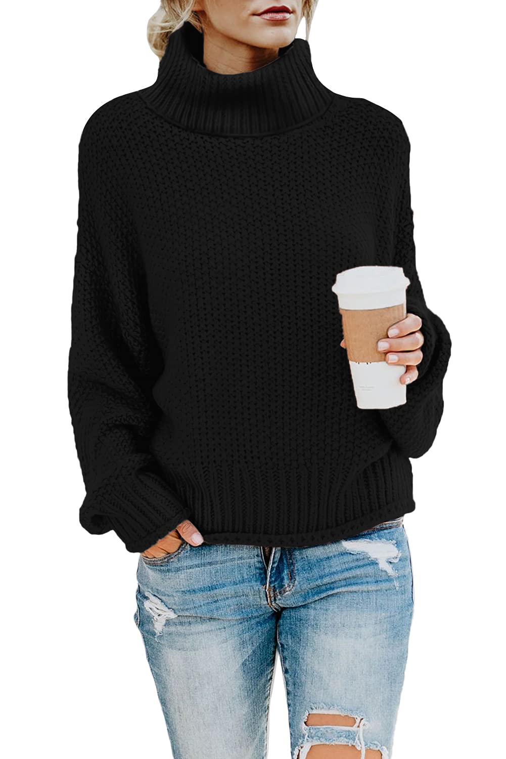 Imuedaen Pullover Damen Elegant Winter Rollkragenpullover Strickpullover Grobstrickpullover Casual Lose Langarm Pulli Oberteile