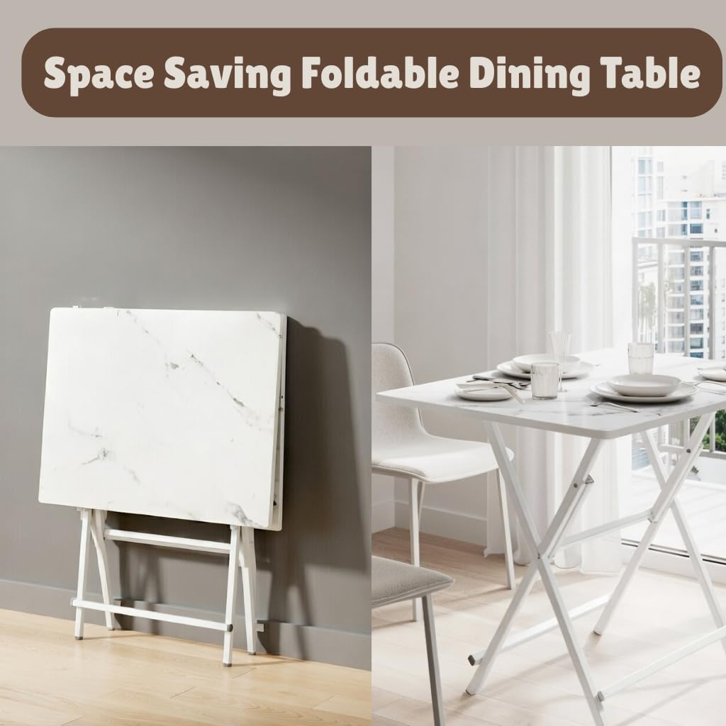 Faburaa Compact Foldable 2 Seater Dining Table | Strong CRC Steel Frame | Easy Fold & Store Design | 30x18 Inch | White 1