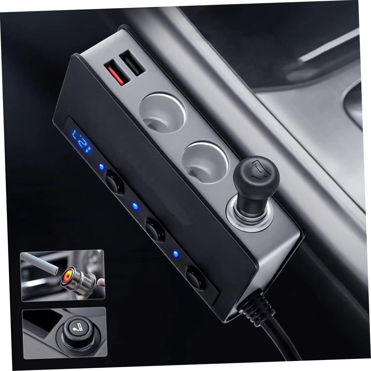 LALAFINA Cargador de Coche con y USB Adaptador de Mechero con Interruptores y Luz LED Cargador Móvil para GPS Cámara