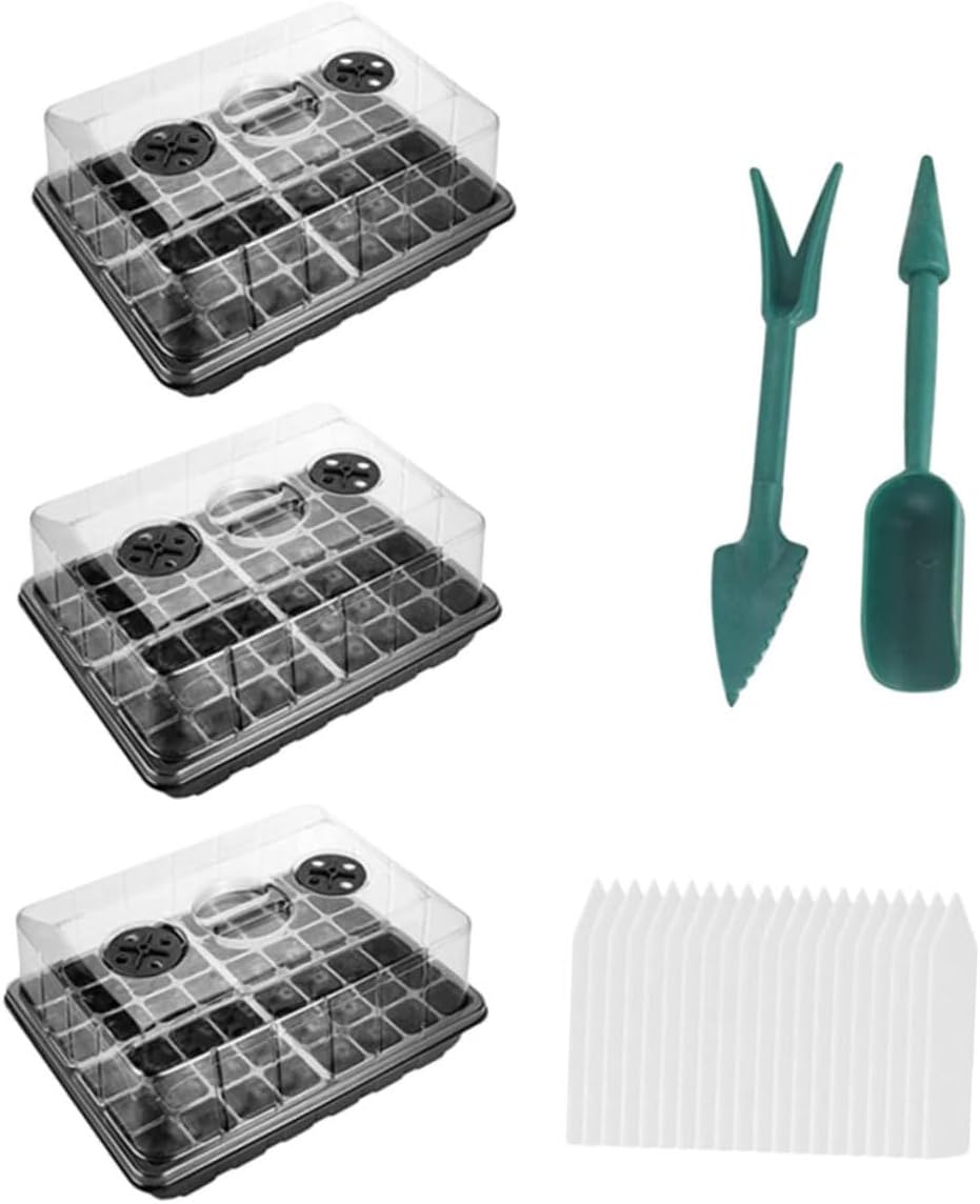 1set Plant Germination Trays Humidity Domes Plastic Starter Trays for Vegetable Flower Microgreens Growth Includes Each and Planting Tools