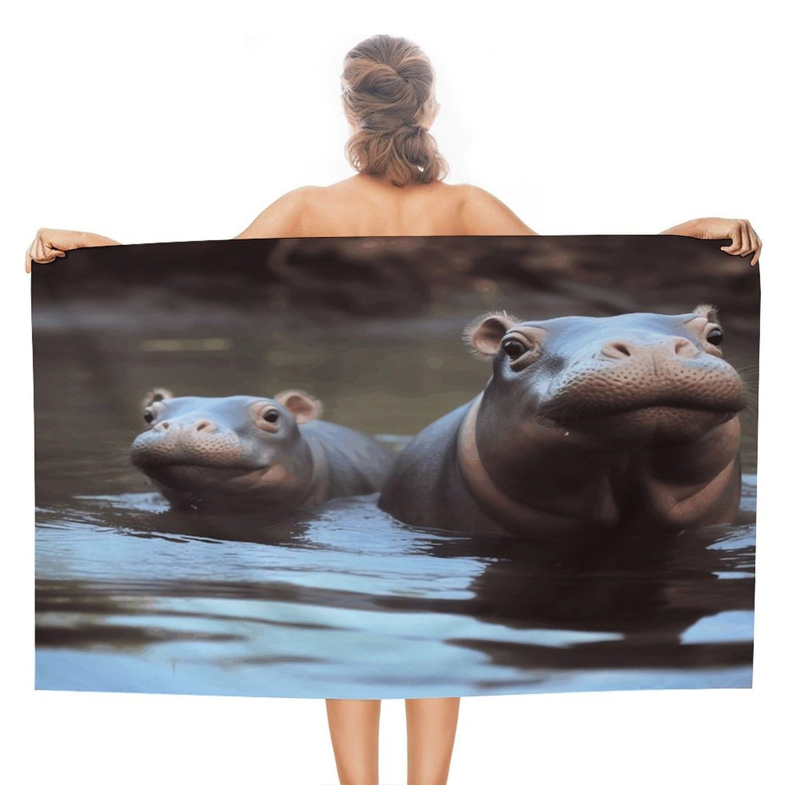 VstaDank Hippos Beach Towels Super Absorbent Soft Lightweight Towel Large Stylish Swim Pool Towels Quick-Dry Oversize Bath Towel Travel Blankets for Adult Vacation&Gift