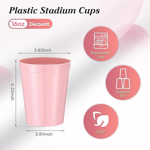 Miniatura 9 de Mifoci 24 vasos de plástico para estadios de 16 onzas en blanco, reutilizables, apilables, para niños, fiestas de cumpleaños, bodas, eventos,