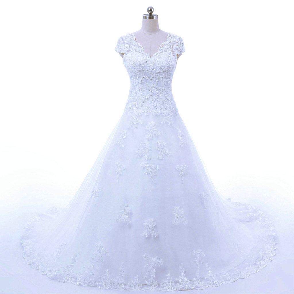 Vantexi Élégant V-col A-Line Longue Dentelle Robes de mariée Robe de mariée Vêtements de mariée