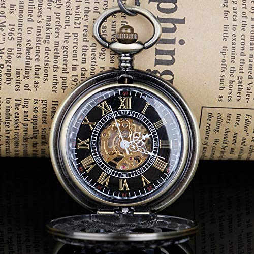 Image of Hand Winding Hollow Roman Numerals Mechanical Pocket Watch Steampunk Mens Watches