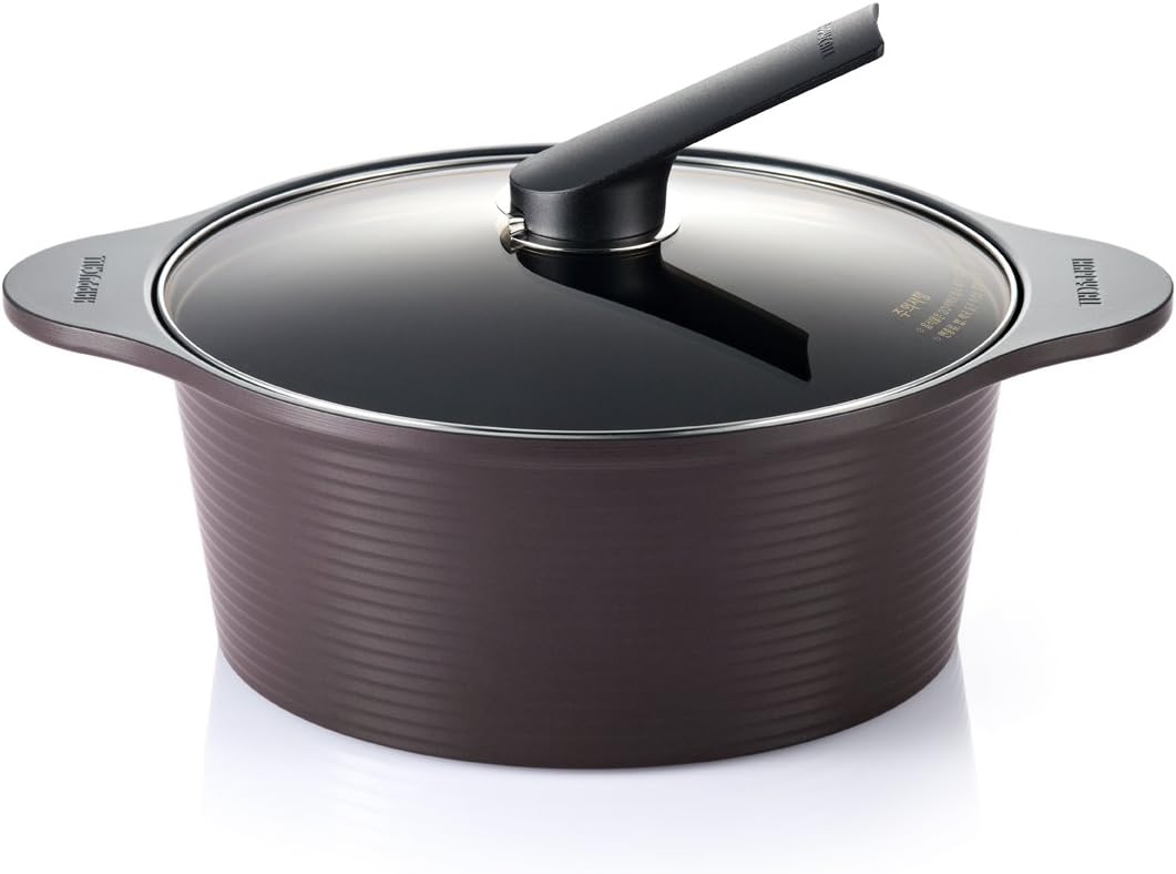 Happycall Hard Anodized Ceramic Nonstick Pot, 6-Quart, Brown, Oven Safe, Dishwasher Safe, Stockpot, With Glass Lid, Rivet-Free, Cookware