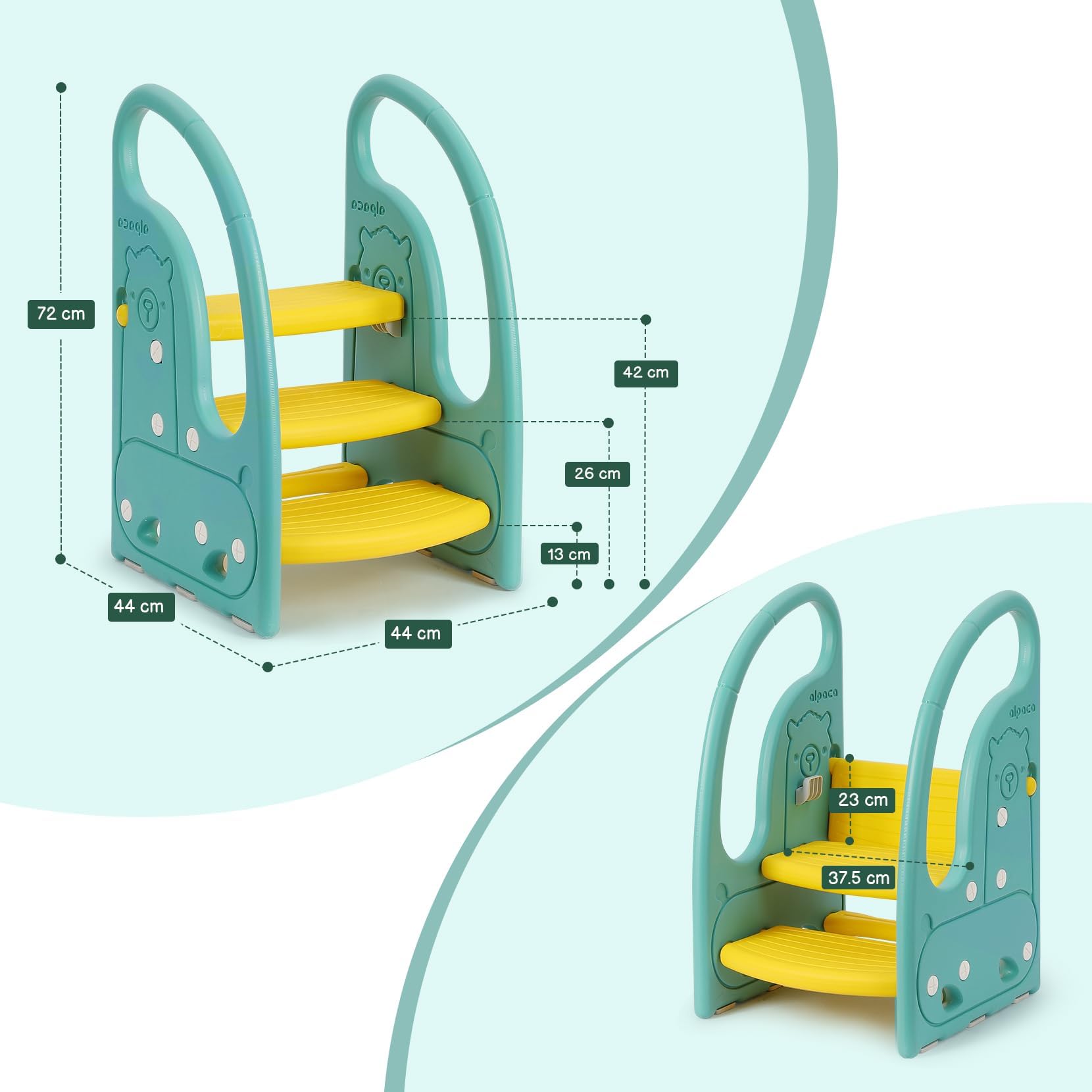 Onasti Scaletta gradini, Sgabello a tre gradini per bambini, Sedile per Addestramento per WC, Scaletta Bagno per bambini, Multifunzione, Regolabile in Altezza, Funzione Antiscivolo - (Verde)