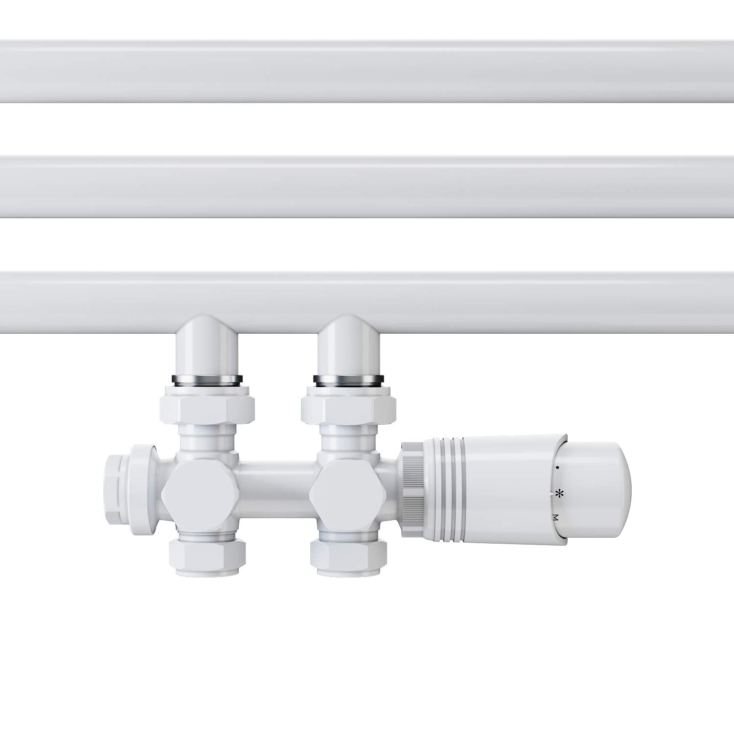SONNI Valvola per Termosifone, Valvola di Radiatore o Riscaldamento, Termostato Bianco, per Connessioni Centrali da 50 mm, Componenti Accessori per Radiatore