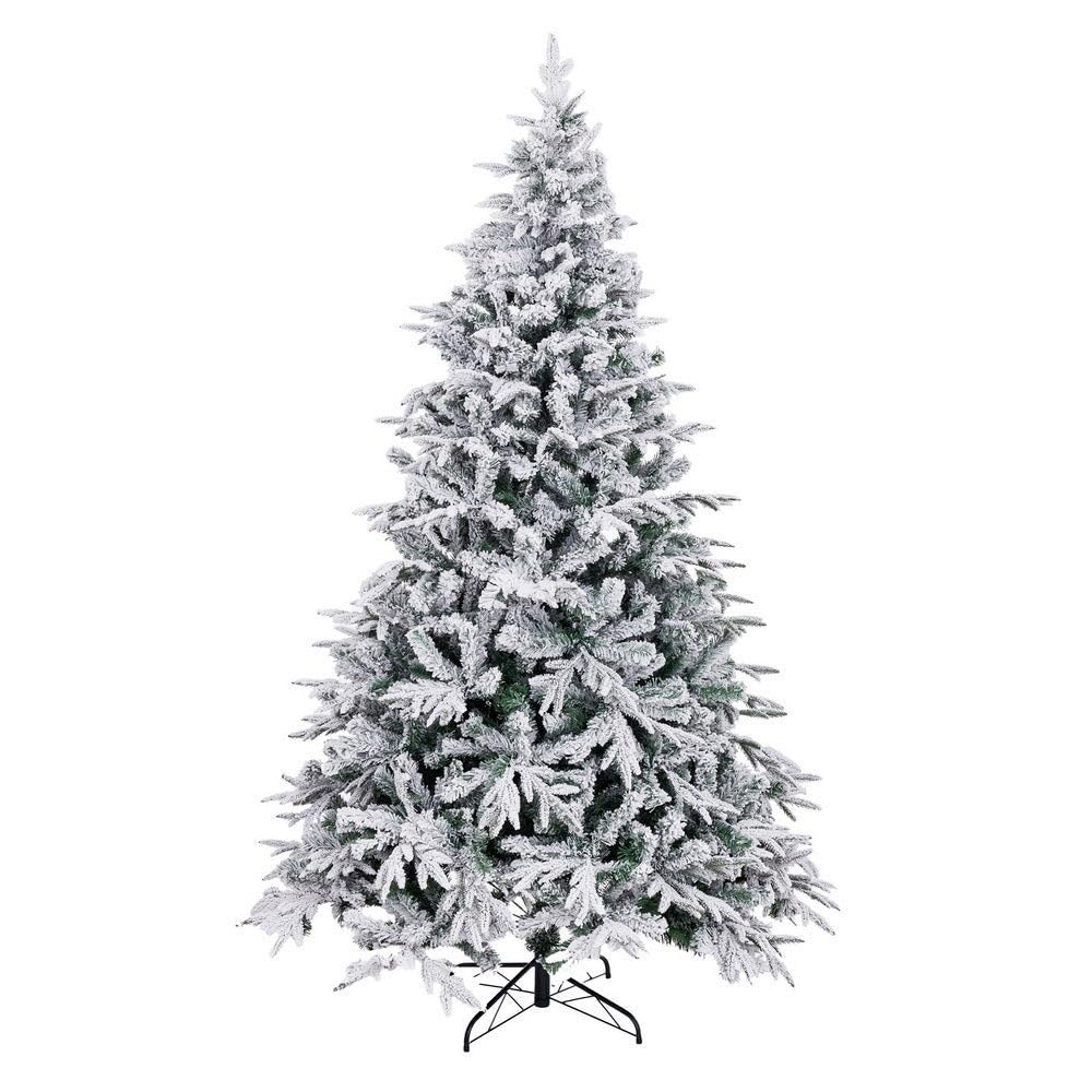 Árbol de Navidad artificial plegable nevado verde y blanco de 150 cm | Diseño compacto y seguro con 357 ramas ignífugas. Muy práctico para salones pequeños que buscan un toque mágico invernal.