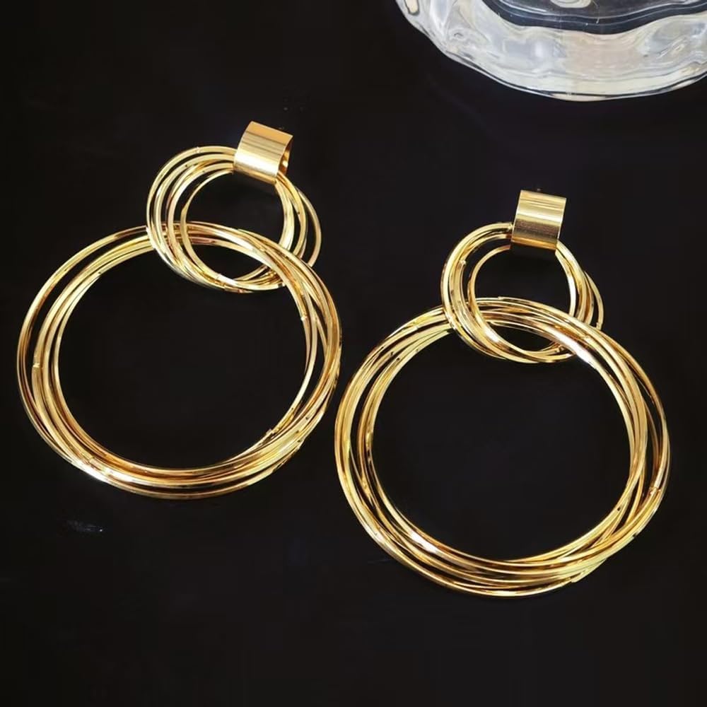 Gold Earrings for Women Drop Dangle Large Circle Geometric Hoop Huggie Earrings Statement Trendy Earrings Fashion Jewelry Valentine's Day Gifts - Image 7