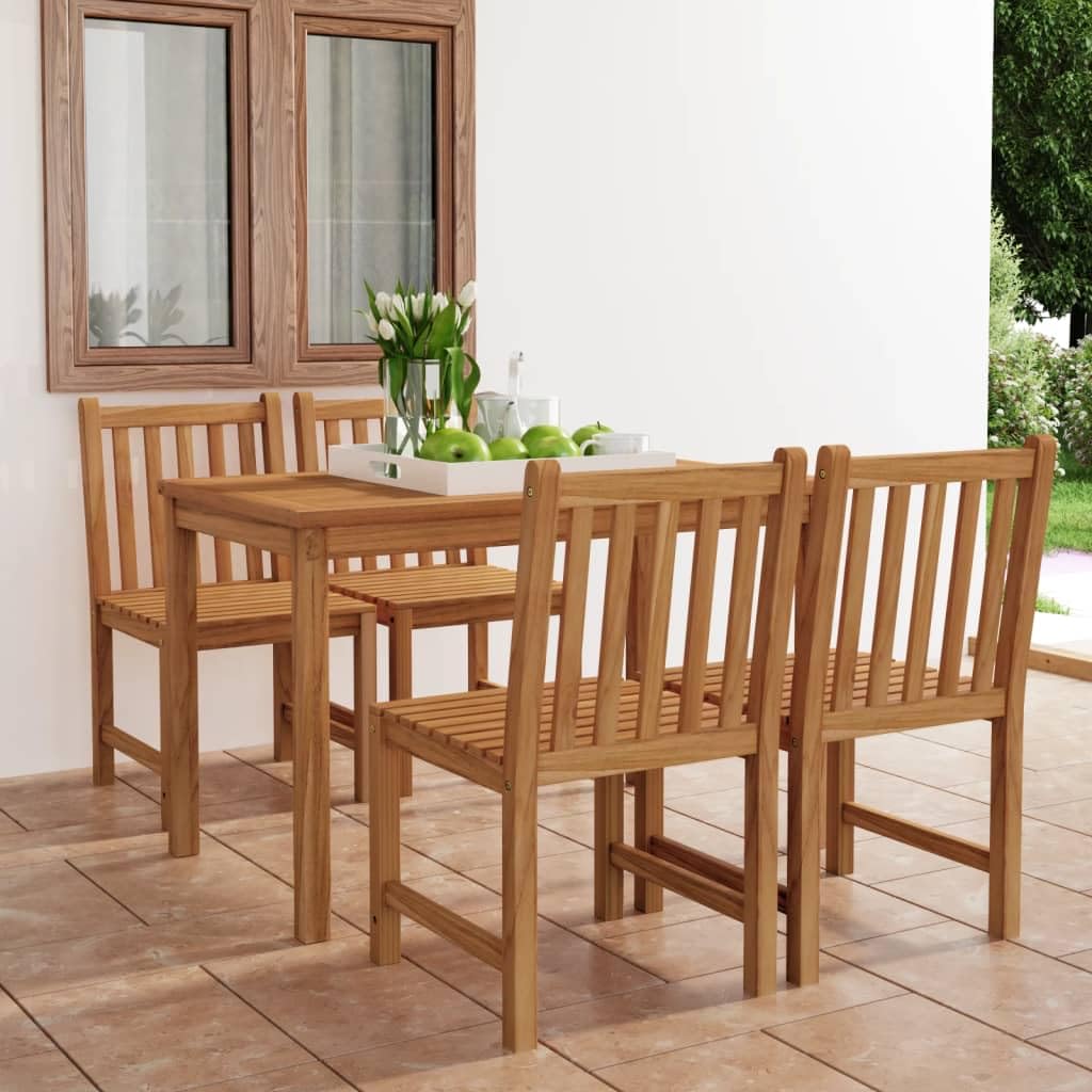 Set da 5 pezzi per la cena da giardino 120 x 70 cm in teak massiccio, mobili da giardino in teak con piano spesso e gambe massicce, sedie dallo stile elegante,