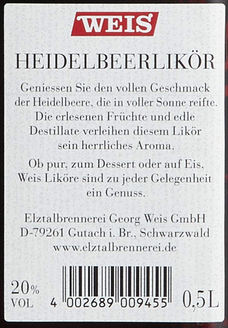 Weis Heidelbeerlikör (6 x 0.5 l)